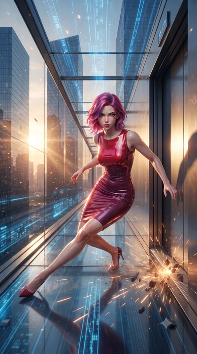 score_9, masterpiece, best quality, ultra-detailed, high-budget anime keyframe, editorial fashion photography, tasteful artistic composition, realistic cosplay photography, Caucasian woman, strictly human ears. low angle full-body shot from head to t