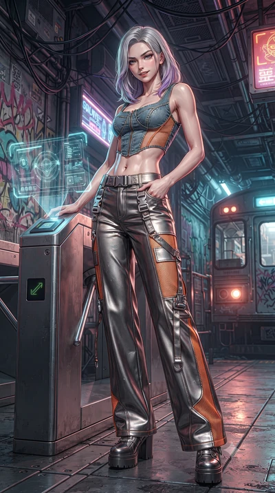 score_9, masterpiece, best quality, ultra-detailed, high-budget anime keyframe, editorial fashion photography, tasteful artistic composition, Caucasian woman. low angle full-body shot from head to toe showing her feet, filling the entire 9:16 vertica