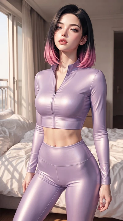 score_9, masterpiece, best quality, ultra-detailed, high-budget anime keyframe, editorial fashion photography, tasteful artistic composition, Korean woman woman. close-up cowboy shot from the waist and thighs up, the character dominates the compositi