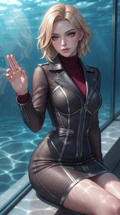 score_9, masterpiece, best quality, ultra-detailed, high-budget anime keyframe, editorial fashion photography, tasteful artistic composition, Caucasian woman. close-up cowboy shot from the waist and thighs up, the character dominates the composition,