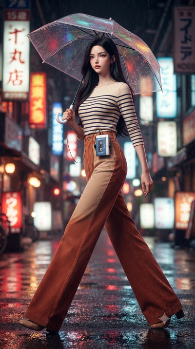 score_9, masterpiece, best quality, ultra-detailed, high-budget anime keyframe, editorial fashion photography, tasteful artistic composition, Korean woman. low angle full-body shot from head to toe showing her feet, filling the entire 9:16 vertical f