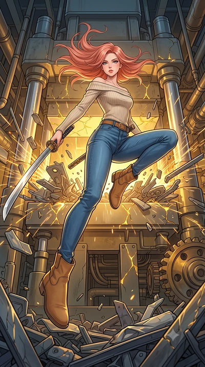 score_9, masterpiece, best quality, ultra-detailed, high-budget anime keyframe, clean line-art, cel-shading, Japanese woman. low angle full-body shot from head to toe showing her feet, filling the entire 9:16 vertical frame with her statuesque presen