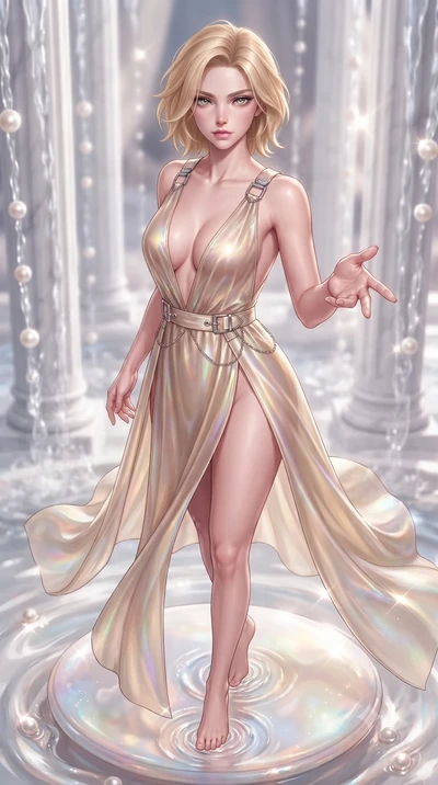 score_9, masterpiece, best quality, ultra-detailed, high-budget anime keyframe, editorial fashion photography, tasteful artistic composition, Caucasian woman. close-up cowboy shot from the waist and thighs up, the character dominates the composition,