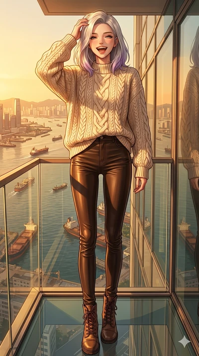 score_9, masterpiece, best quality, ultra-detailed, high-budget anime keyframe, vibrant anime aesthetic, Caucasian woman, strictly human ears. low angle full-body shot from head to toe showing her feet, filling the entire 9:16 vertical frame with her