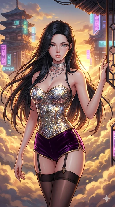 score_9, masterpiece, best quality, ultra-detailed, high-budget anime movie keyframe, cinematic anime lighting, intricate line art, Caucasian (strictly human ears) woman. Upper body filling screen focusing on her alluring features and slim-fit silhou