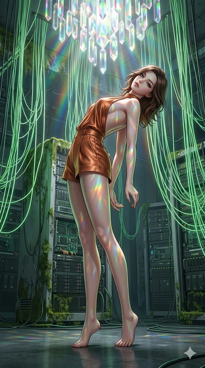 score_9, masterpiece, best quality, ultra-detailed, high-budget anime keyframe, editorial fashion photography, tasteful artistic composition, Korean woman. low angle full-body shot from head to toe showing her feet, filling the entire 9:16 vertical f