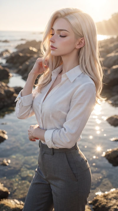 score_9, masterpiece, best quality, ultra-detailed, high-budget anime keyframe, editorial fashion photography, tasteful artistic composition, Caucasian woman woman. close-up cowboy shot from the waist and thighs up, the character dominates the compos
