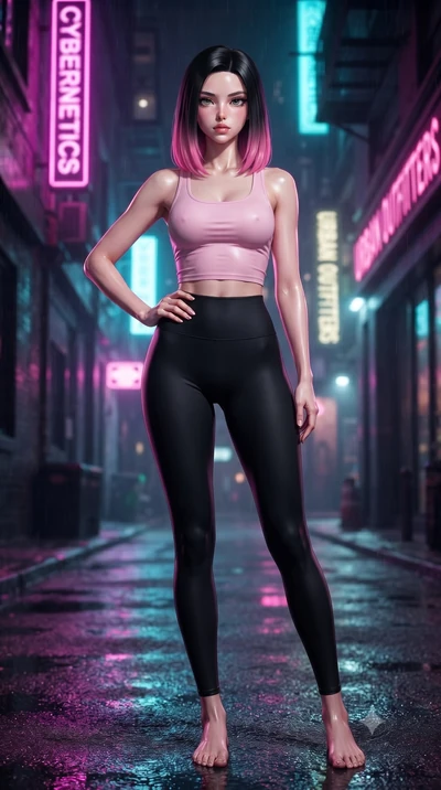 score_9, masterpiece, best quality, ultra-detailed, high-budget anime keyframe, editorial fashion photography, tasteful artistic composition, Korean woman. low angle full-body shot from head to toe showing her feet, filling the entire 9:16 vertical f