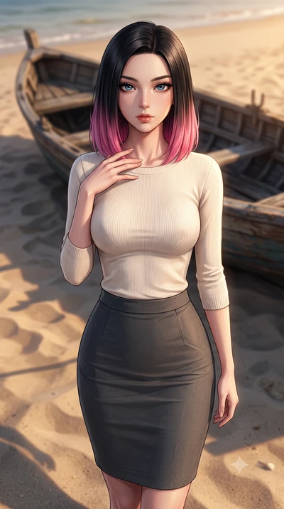 score_9, masterpiece, best quality, ultra-detailed, high-budget anime keyframe, editorial fashion photography, tasteful artistic composition, Korean woman woman. close-up cowboy shot from the waist and thighs up, the character dominates the compositi
