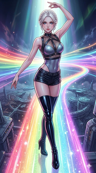 score_9, masterpiece, best quality, ultra-detailed, high-budget anime movie keyframe, cinematic anime lighting, intricate line art, Korean woman. Dynamic full-body shot stretching the vertical silhouette with extreme perspective. dancing on a bridge 