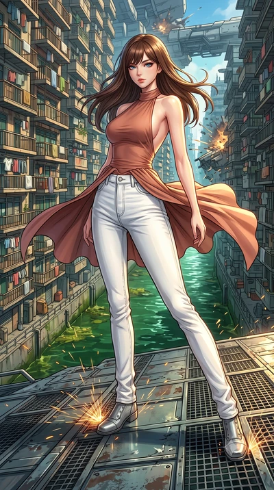 score_9, masterpiece, best quality, ultra-detailed, high-budget anime keyframe, editorial fashion photography, tasteful artistic composition, Korean woman. low angle full-body shot from head to toe showing her feet, filling the entire 9:16 vertical f