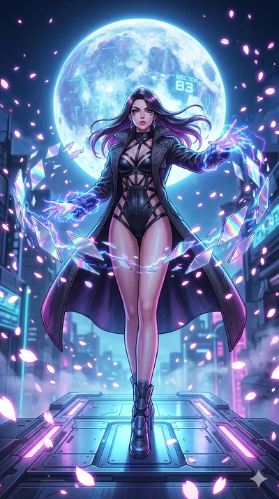 score_9, masterpiece, best quality, ultra-detailed, Set A: High-budget Anime Keyframe, Caucasian (strictly human ears) woman. Low angle cowboy shot filling the entire 9:16 frame with her statuesque presence. Casting a spell through a dimension of flo