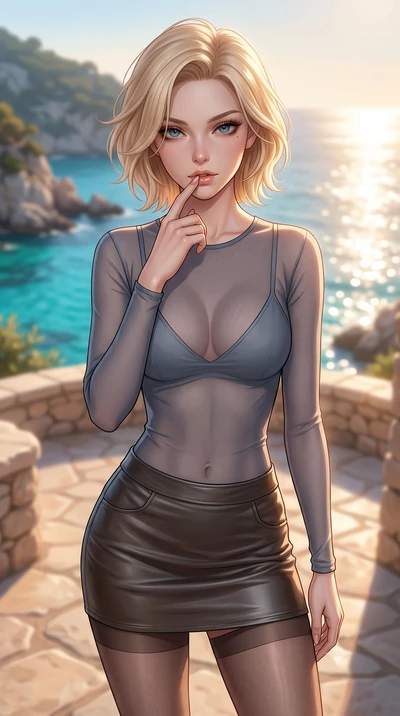 score_9, masterpiece, best quality, ultra-detailed, high-budget anime keyframe, editorial fashion photography, tasteful artistic composition, Caucasian woman woman. close-up cowboy shot from the waist and thighs up, the character dominates the compos