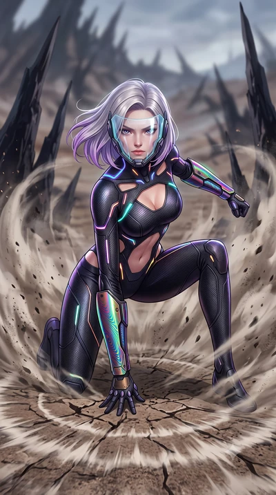 score_9, masterpiece, best quality, ultra-detailed, high-budget anime keyframe, semi-realistic 3D game render, editorial fashion photography, tasteful artistic composition, Caucasian woman. low angle full-body shot from head to toe showing her feet, 