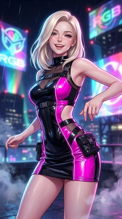 score_9, masterpiece, best quality, ultra-detailed, high-budget anime keyframe, semi-realistic 3D game render, editorial fashion photography, tasteful artistic composition, Caucasian woman. close-up cowboy shot from the waist and thighs up, the chara