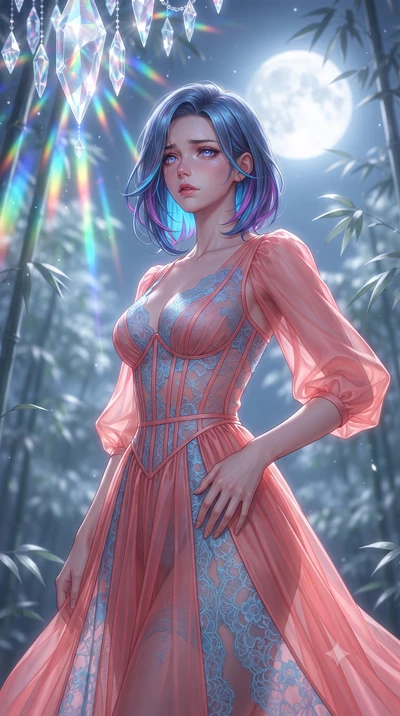 score_9, masterpiece, best quality, ultra-detailed, high-budget anime keyframe, editorial fashion photography, tasteful artistic composition, Caucasian woman, strictly human ears. close-up cowboy shot from the waist and thighs up, the character domin