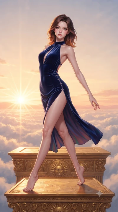 score_9, masterpiece, best quality, ultra-detailed, high-budget anime keyframe, editorial fashion photography, tasteful artistic composition, Korean woman. low angle full-body shot from head to toe showing her feet, filling the entire 9:16 vertical f