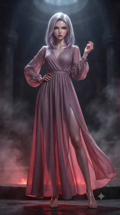 score_9, masterpiece, best quality, ultra-detailed, high-budget anime keyframe, editorial fashion photography, tasteful artistic composition, Caucasian woman woman. low angle full-body shot from head to toe showing her feet, filling the entire 9:16 v