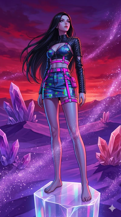 score_9, masterpiece, best quality, ultra-detailed, high-budget anime keyframe, Caucasian woman, strictly human ears. low angle full-body shot filling the entire 9:16 frame with her statuesque presence, stretching the vertical silhouette. standing at