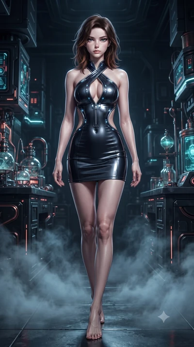 score_9, masterpiece, best quality, ultra-detailed, high-budget anime keyframe, editorial fashion photography, tasteful artistic composition, Korean woman. low angle full-body shot from head to toe showing her feet, filling the entire 9:16 vertical f