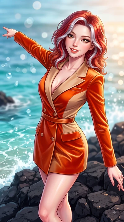 score_9, masterpiece, best quality, ultra-detailed, high-budget anime keyframe, editorial fashion photography, tasteful artistic composition, Caucasian woman. close-up cowboy shot from the waist and thighs up, the character dominates the composition,