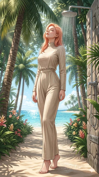 score_9, masterpiece, best quality, ultra-detailed, high-budget anime keyframe, editorial fashion photography, tasteful artistic composition, Japanese woman. low angle full-body shot from head to toe showing her feet, filling the entire 9:16 vertical