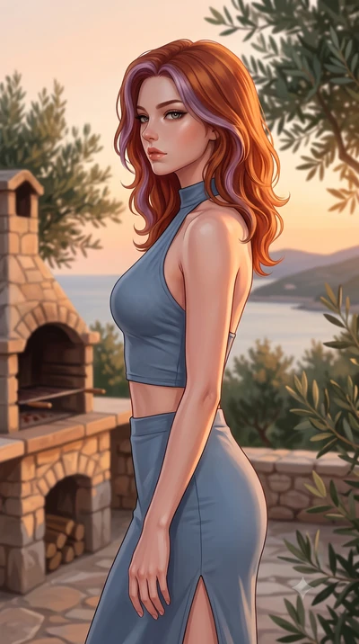 score_9, masterpiece, best quality, ultra-detailed, high-budget anime keyframe, editorial fashion photography, tasteful artistic composition, Caucasian woman woman. close-up cowboy shot from the waist and thighs up, the character dominates the compos