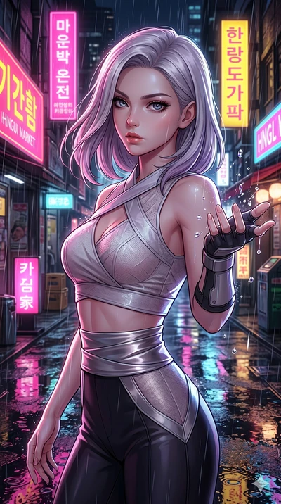 score_9, masterpiece, best quality, ultra-detailed, high-budget anime keyframe, Caucasian woman, strictly human ears. Upper body close-up from the thighs up, character filling the screen for maximum presence. She is turning around sharply in a futuri