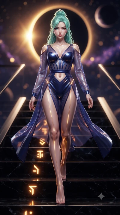 score_9, masterpiece, best quality, ultra-detailed, high-budget anime keyframe, editorial fashion photography, tasteful artistic composition, Japanese woman. low angle full-body shot from head to toe showing her feet, filling the entire 9:16 vertical