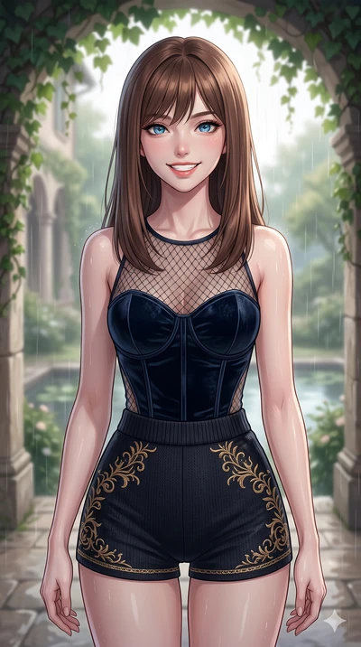 score_9, masterpiece, best quality, ultra-detailed, high-budget anime keyframe, vibrant anime aesthetic, Korean woman. close-up cowboy shot from the waist and thighs up, the character dominates the composition, filling the frame with her large presen