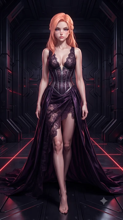 score_9, masterpiece, best quality, ultra-detailed, high-budget anime keyframe, editorial fashion photography, tasteful artistic composition, Japanese woman. low angle full-body shot from head to toe showing her feet, filling the entire 9:16 vertical