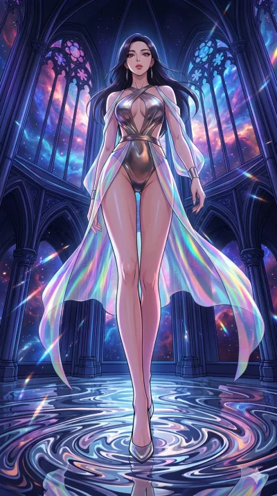 score_9, masterpiece, best quality, ultra-detailed, High-budget Anime Keyframe, vibrant colors, fluid line-art, expressive lighting, cinematic composition, Ufotable-style visual effects, top-tier animation quality, Korean woman with idol-like refined
