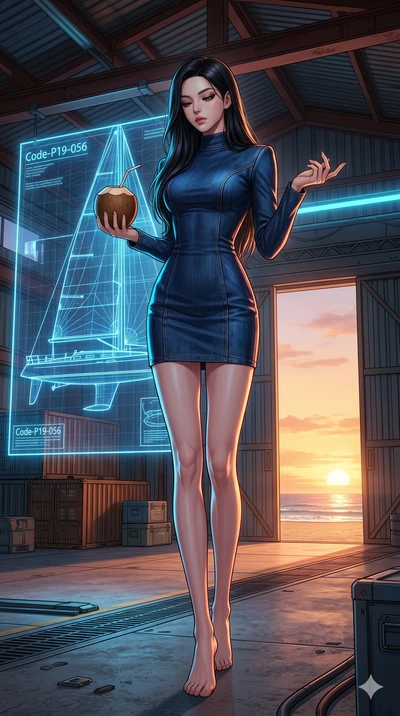 score_9, masterpiece, best quality, ultra-detailed, high-budget anime keyframe, editorial fashion photography, tasteful artistic composition, Korean woman. low angle full-body shot from head to toe showing her feet, filling the entire 9:16 vertical f