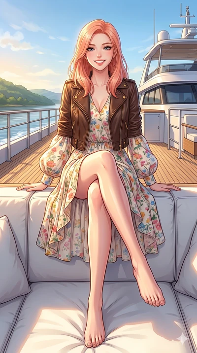 score_9, masterpiece, best quality, ultra-detailed, high-budget anime keyframe, vibrant anime aesthetic, Japanese woman. low angle full-body shot from head to toe showing her feet, filling the entire 9:16 vertical frame with her statuesque presence, 