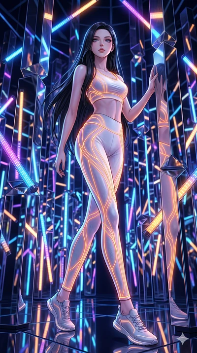 score_9, masterpiece, best quality, ultra-detailed, high-budget anime keyframe, Caucasian woman, strictly human ears. low angle full-body shot filling the entire 9:16 frame with her statuesque presence, stretching the vertical silhouette. navigating 