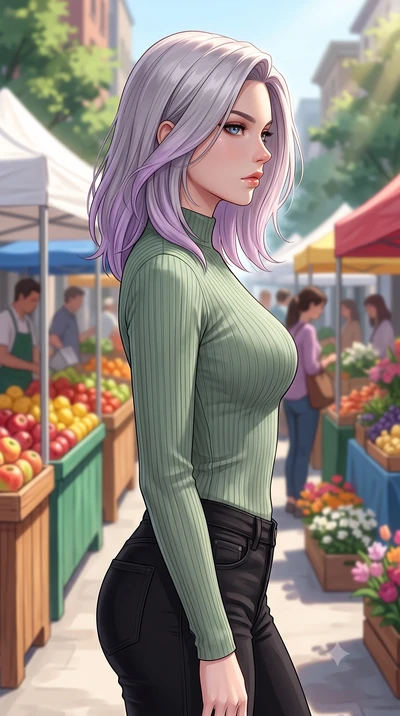 score_9, masterpiece, best quality, ultra-detailed, high-budget anime keyframe, editorial fashion photography, tasteful artistic composition, Caucasian woman woman. close-up cowboy shot from the waist and thighs up, the character dominates the compos