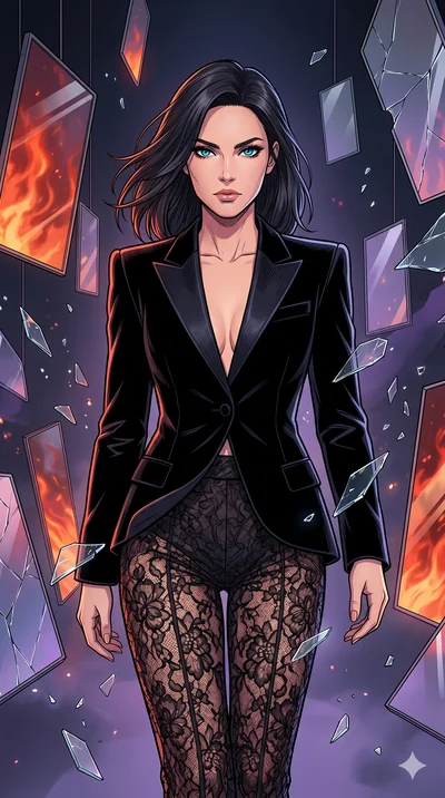 score_9, masterpiece, best quality, ultra-detailed, Set A: High-budget Anime Keyframe, Caucasian (strictly human ears) woman. Upper body close-up from the thighs up, character filling the screen for maximum presence. Walking gracefully through a dime