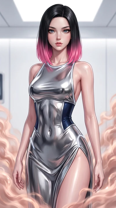 score_9, masterpiece, best quality, ultra-detailed, high-budget anime keyframe, editorial fashion photography, tasteful artistic composition, Korean woman. close-up cowboy shot from the waist and thighs up, the character dominates the composition, fi
