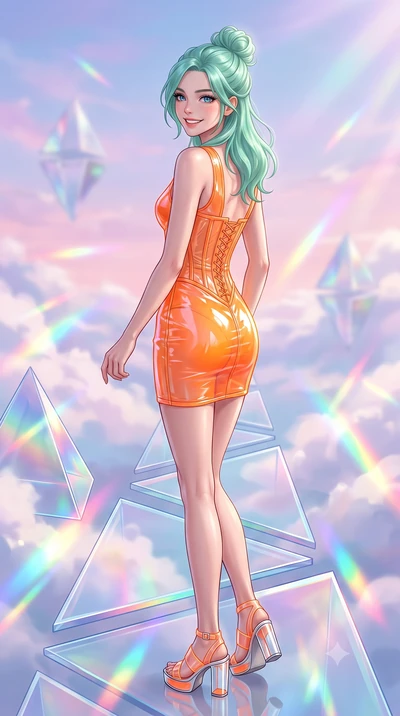 score_9, masterpiece, best quality, ultra-detailed, high-budget anime keyframe, editorial fashion photography, tasteful artistic composition, Japanese woman. close-up cowboy shot from the waist and thighs up, the character dominates the composition, 