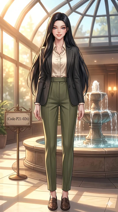 score_9, masterpiece, best quality, ultra-detailed, high-budget anime keyframe, vibrant anime aesthetic, Korean woman. low angle full-body shot from head to toe showing her feet, filling the entire 9:16 vertical frame with her statuesque presence, st