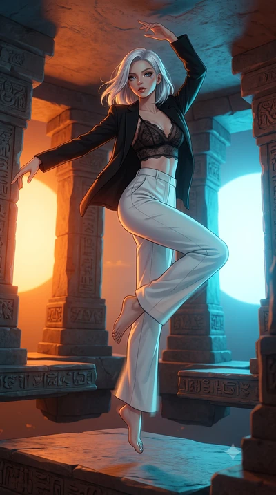 score_9, masterpiece, best quality, ultra-detailed, high-budget anime keyframe, editorial fashion photography, tasteful artistic composition, Korean woman. low angle full-body shot from head to toe showing her feet, filling the entire 9:16 vertical f