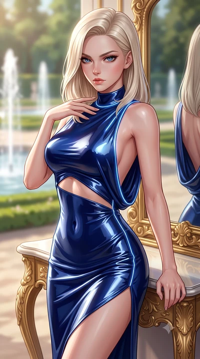 score_9, masterpiece, best quality, ultra-detailed, high-budget anime keyframe, semi-realistic 3D game render, editorial fashion photography, tasteful artistic composition, Caucasian woman. close-up cowboy shot from the waist and thighs up, the chara