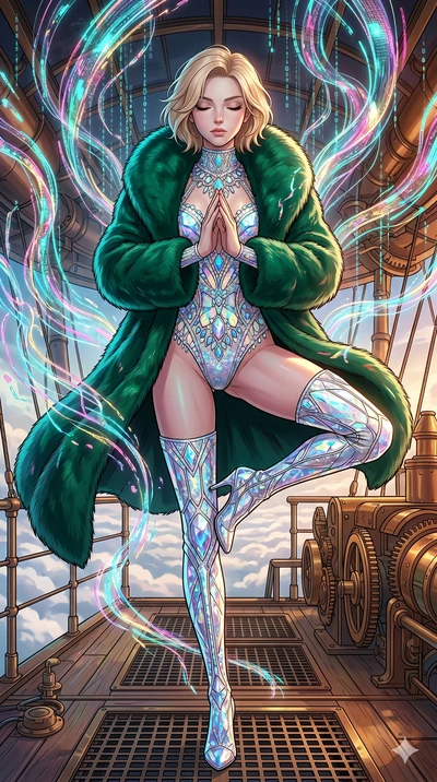 score_9, masterpiece, best quality, ultra-detailed, high-budget anime movie keyframe, cinematic anime lighting, intricate line art, Caucasian (strictly human ears) woman. Dynamic full-body shot stretching the vertical silhouette across the 9:16 frame