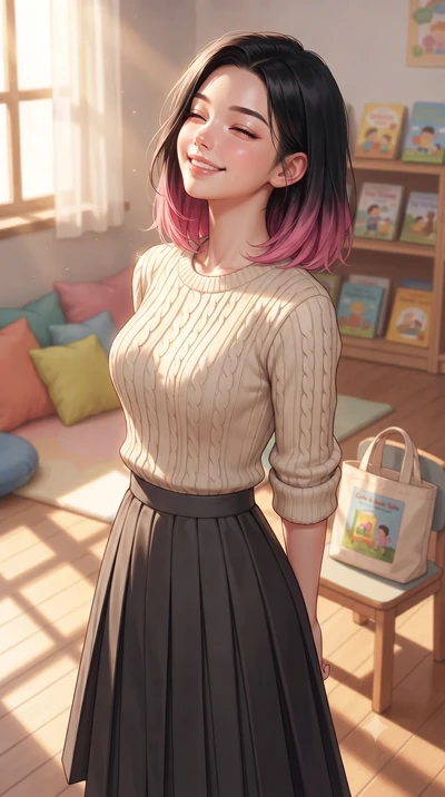 score_9, masterpiece, best quality, ultra-detailed, high-budget anime keyframe, editorial fashion photography, tasteful artistic composition, Korean woman. close-up cowboy shot from the waist and thighs up, the character dominates the composition, fi