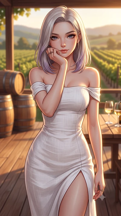 score_9, masterpiece, best quality, ultra-detailed, high-budget anime keyframe, editorial fashion photography, tasteful artistic composition, Caucasian woman woman. close-up cowboy shot from the waist and thighs up, the character dominates the compos