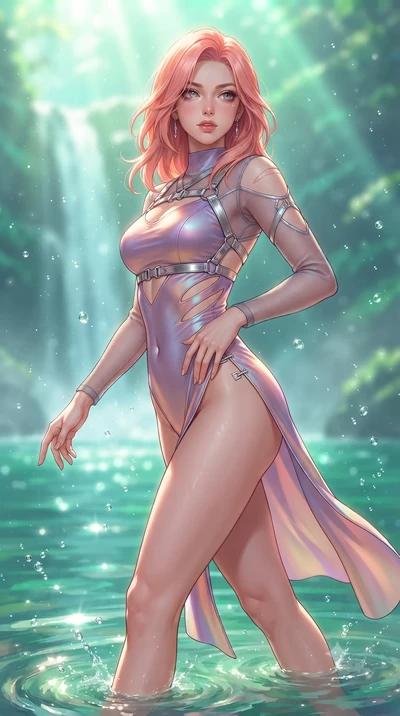 score_9, masterpiece, best quality, ultra-detailed, high-budget anime keyframe, editorial fashion photography, tasteful artistic composition, Japanese woman. close-up cowboy shot from the waist and thighs up, the character dominates the composition, 