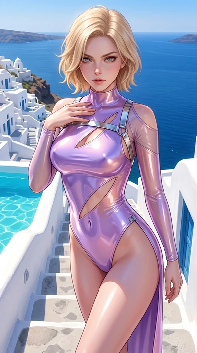 score_9, masterpiece, best quality, ultra-detailed, high-budget anime keyframe, semi-realistic 3D game render, editorial fashion photography, tasteful artistic composition, Caucasian woman. close-up cowboy shot from the waist and thighs up, the chara