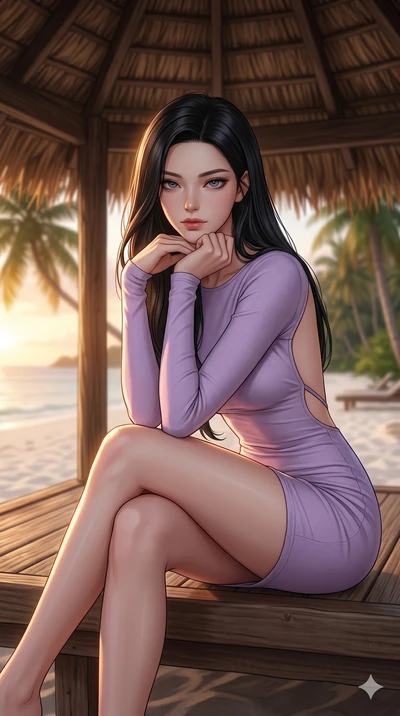 첨부의 캐릭터를 고정하여, 절대로 의상과 포즈를 동일하게 하지말고 현재 프롬프트 기반으로 이미지를 완전히 재구성해야해. score_9, masterpiece, best quality, ultra-detailed, high-budget anime keyframe, editorial fashion photography, tasteful artistic composition, Korean woman. cowboy shot from the thighs