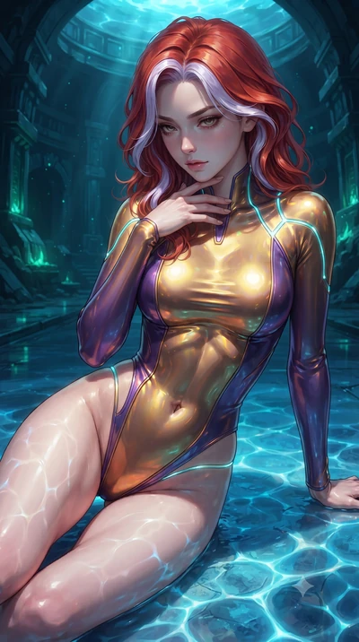 score_9, masterpiece, best quality, ultra-detailed, high-budget anime keyframe, editorial fashion photography, tasteful artistic composition, Caucasian woman. close-up cowboy shot from the waist and thighs up, the character dominates the composition,