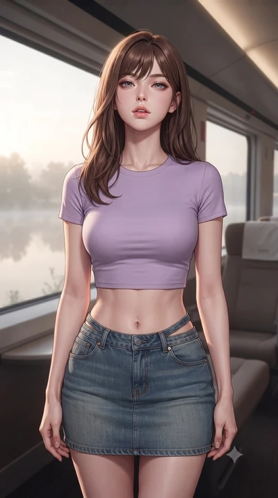 score_9, masterpiece, best quality, ultra-detailed, high-budget anime keyframe, editorial fashion photography, tasteful artistic composition, Korean woman. close-up cowboy shot from the waist and thighs up, the character dominates the composition, fi